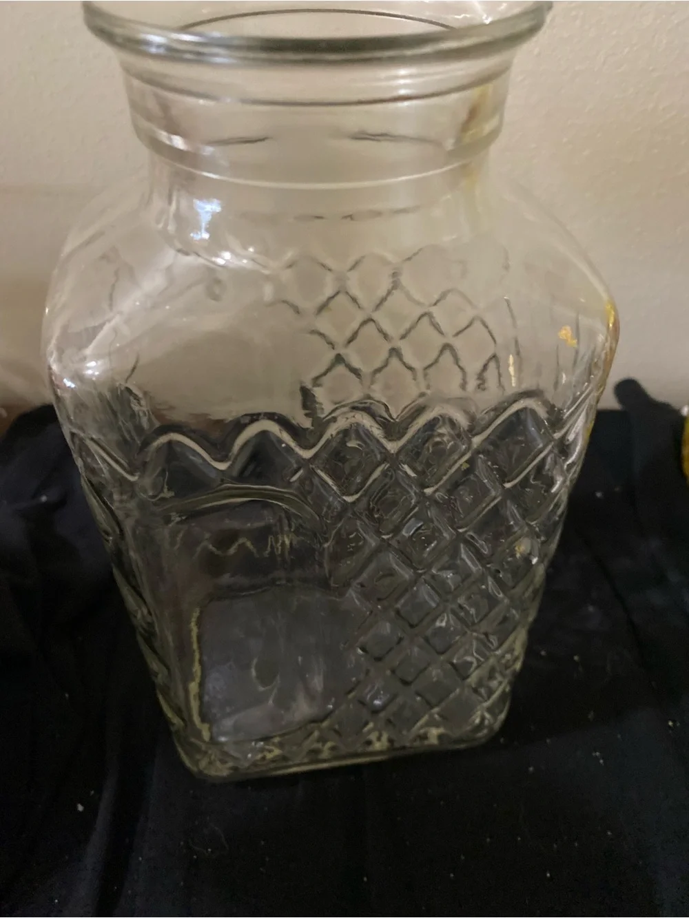 Source Unknown Clear Glass Diamond-Pattern Canister
